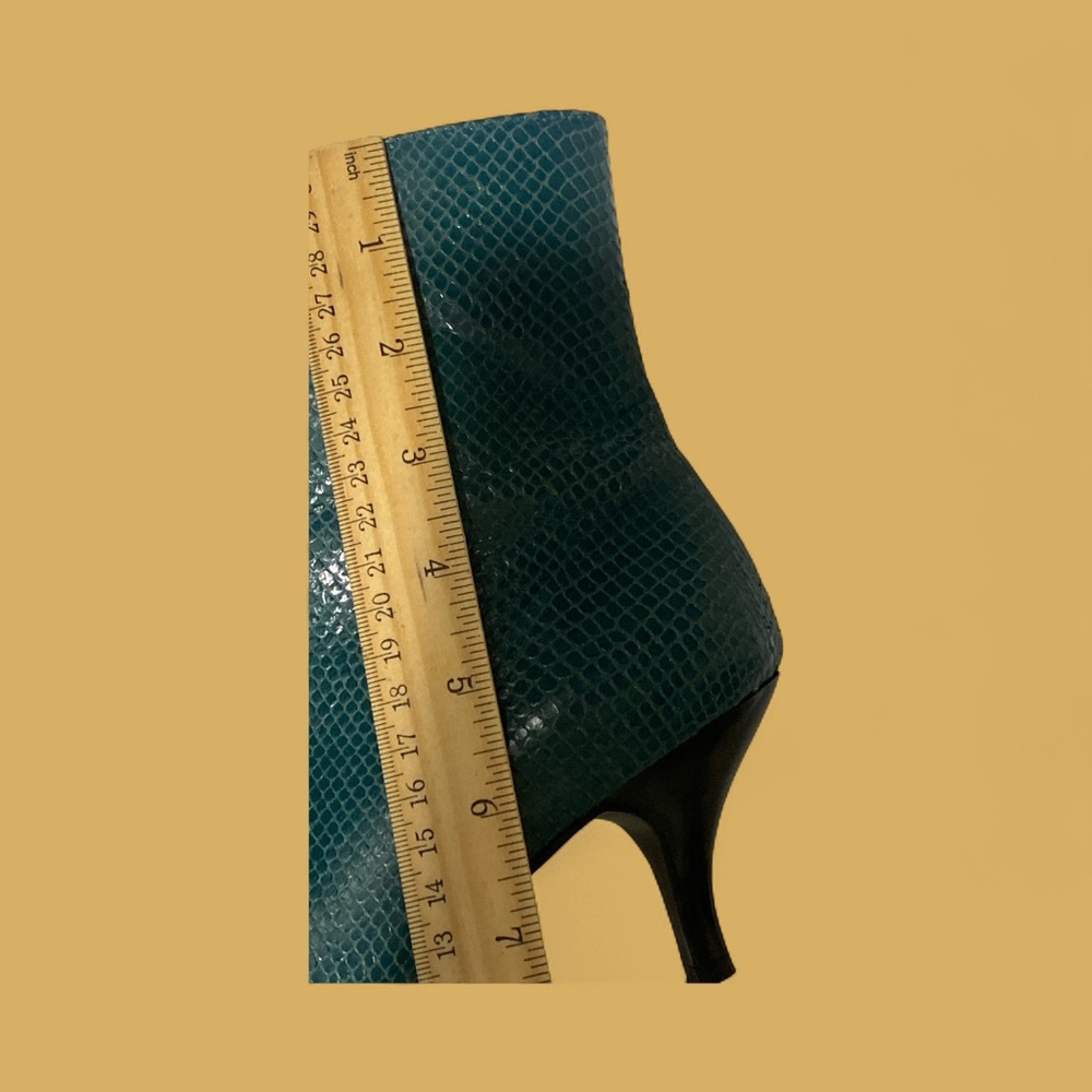 Authentic Gianni Bini Real Snakeskin Dark Aqua Pointed Toe Kitten Heel Boots9” - Picture 8 of 13
